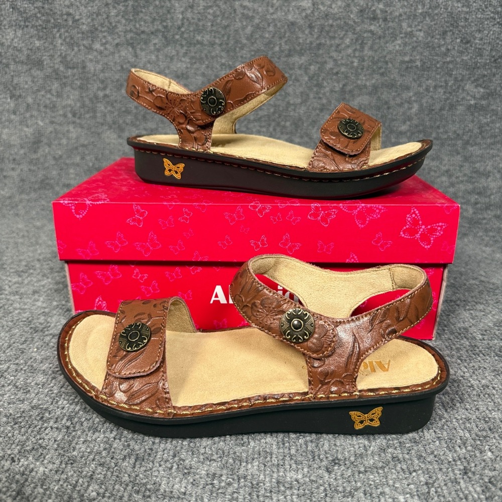 Alegria 7.5 Sandals Brown Tan Judie Loretta Leather Adjustable Strap Backstrap